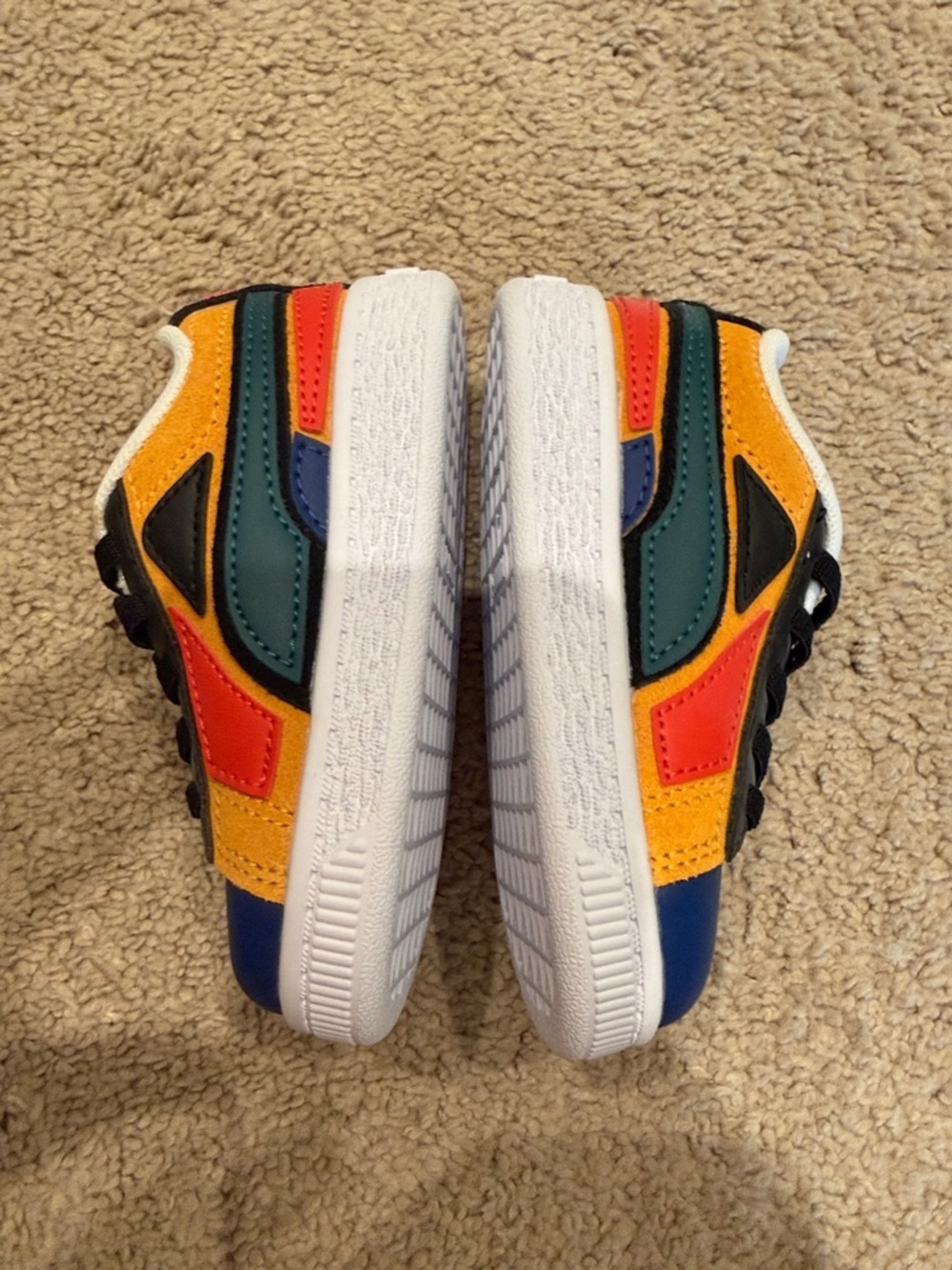 Puma Kids' Multicolor Suede Lace-Up Sneaker - Yellow, Teal, Blue, Red, Black - Picture 4 of 9